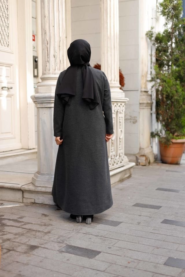 İnci Düğmeli Kaşe Kaban