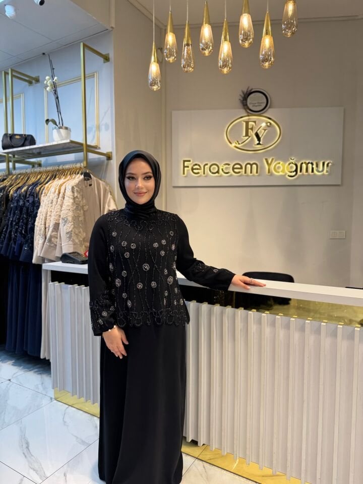 Sultan Taş İşlemeli Krep Elbise