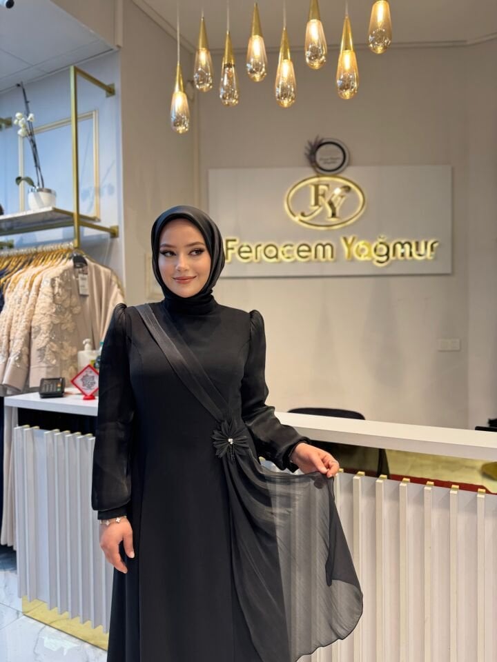 Hale Jan Jan Tüllü Krep Elbise