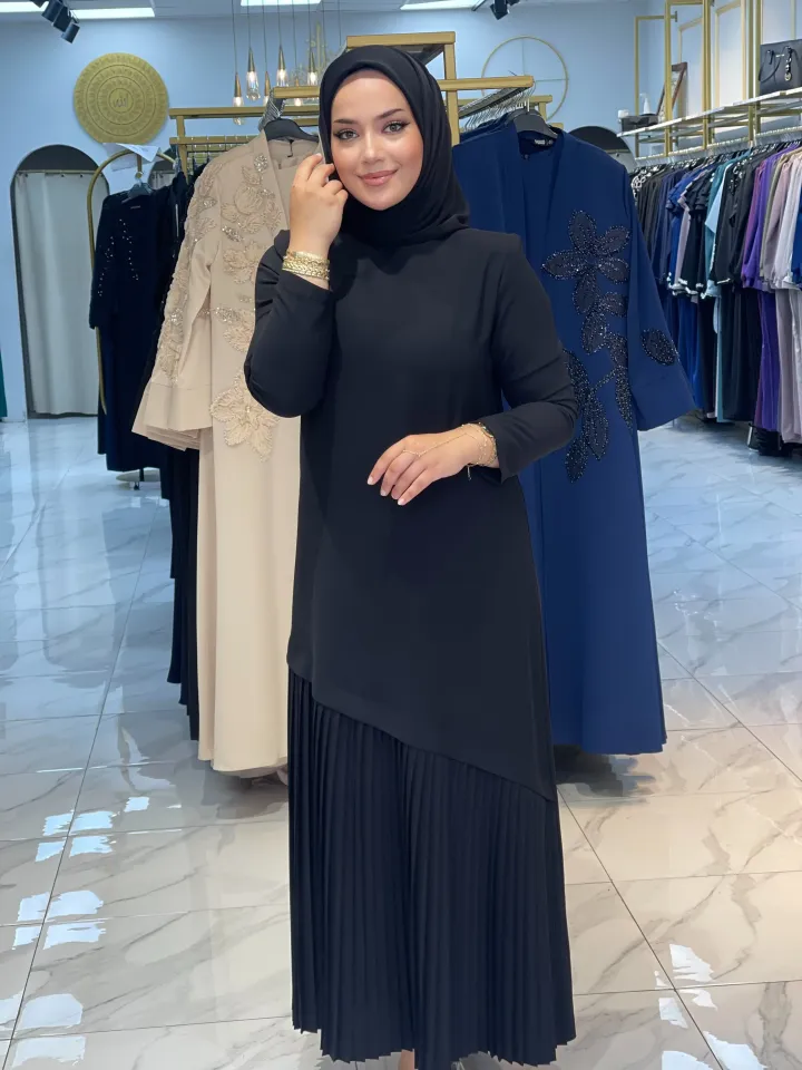 Pile Etekli Asimetrik Elbise