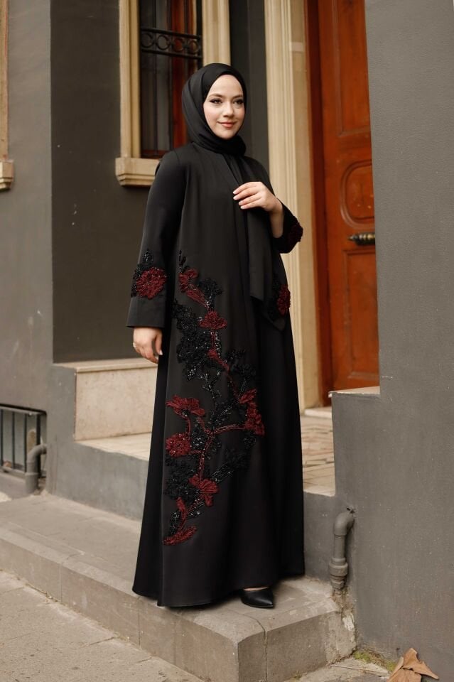 Tuana Makro Kumaş Siyah Abaya