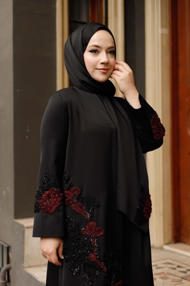 Tuana Makro Kumaş Siyah Abaya