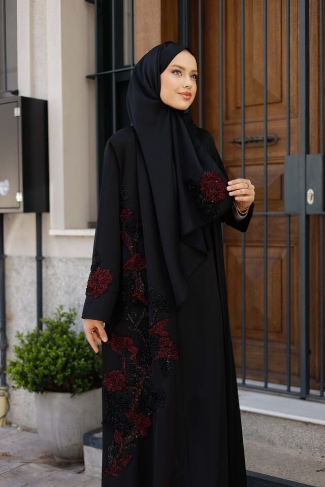 Tuana Makro Kumaş Siyah Abaya