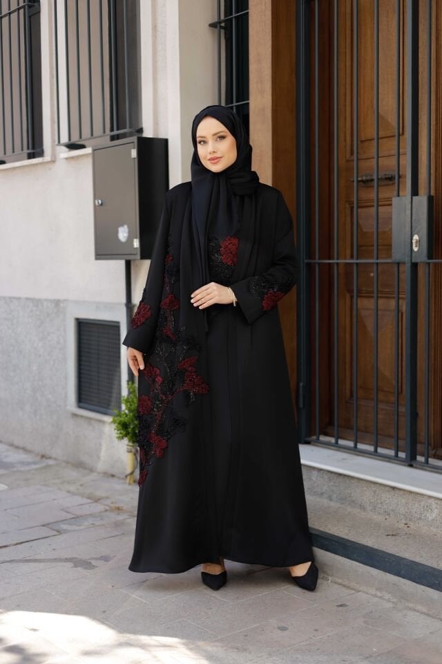 Tuana Makro Kumaş Siyah Abaya