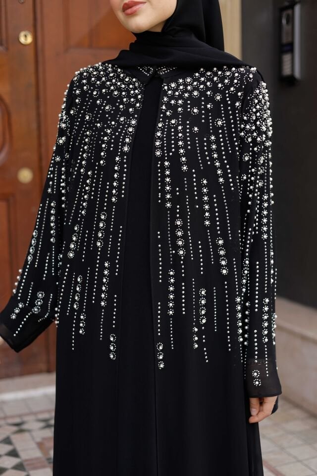 Elizya Taş İşlemeli Şifon Abaya Takımı