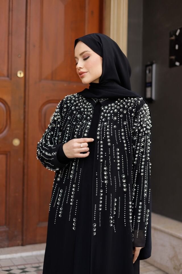 Elizya Taş İşlemeli Şifon Abaya Takımı