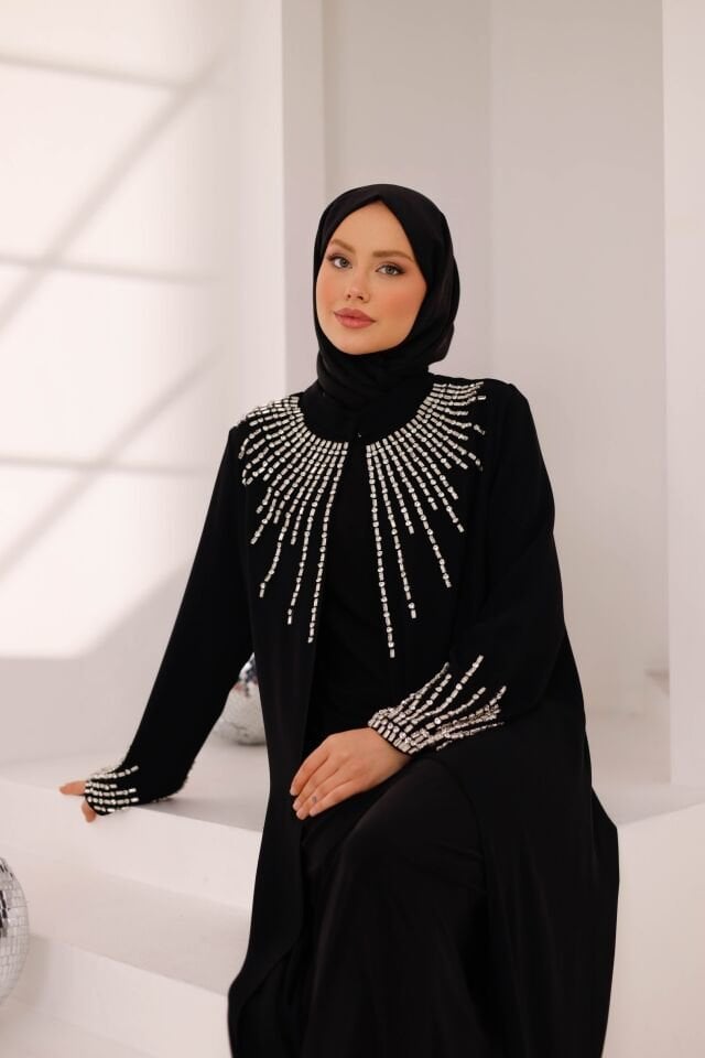Seren Işıltılı Şifon Abaya