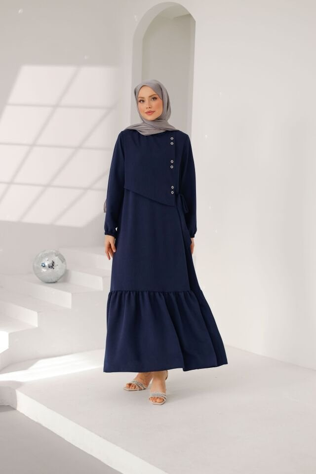 Lina Taş Detaylı İpek Tesettür Elbise