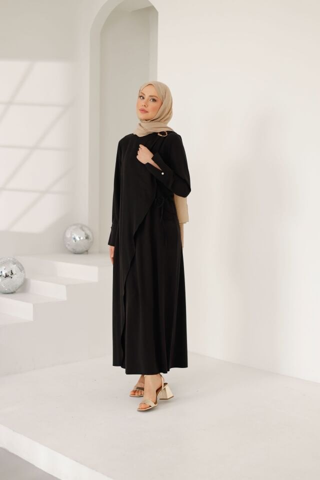 Elara Taşlanmış İpek Tesettür Elbise