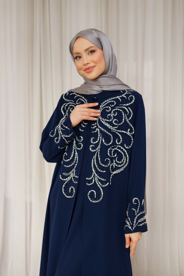 Mirhan Taş İşlemeli Şifon Abaya