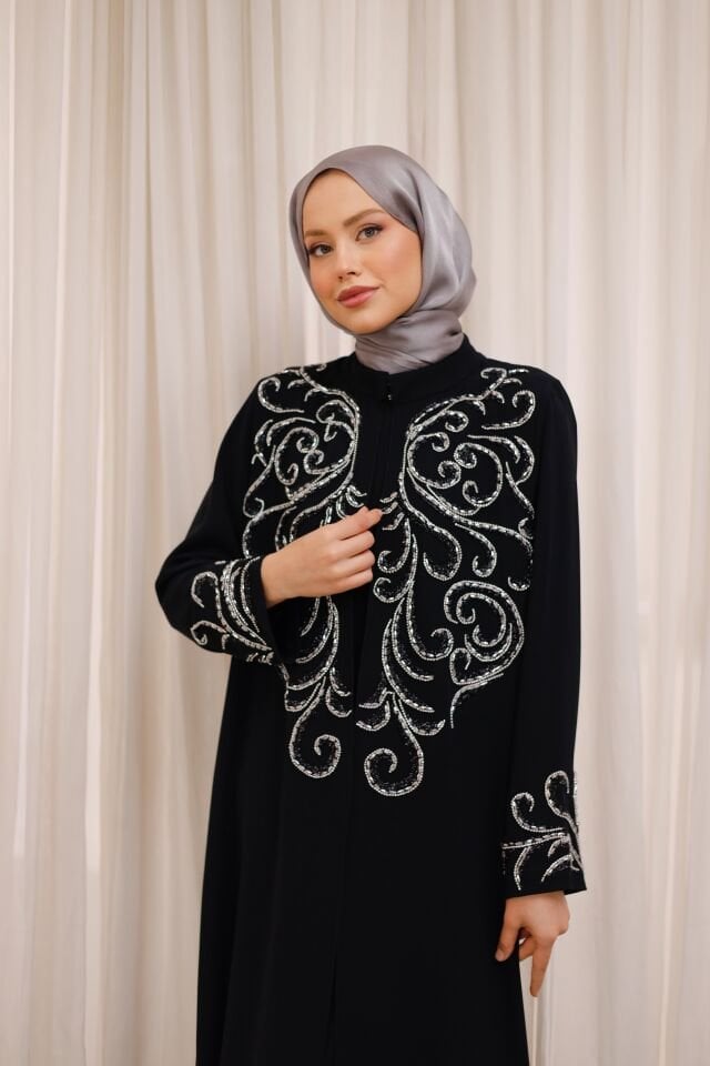 Mirhan Taş İşlemeli Şifon Abaya