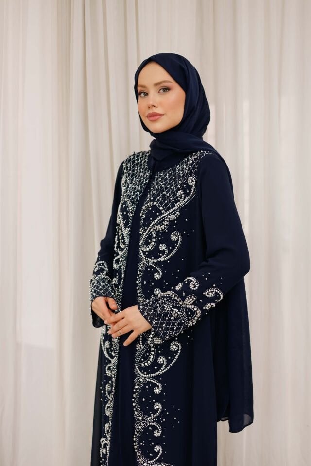 Selin Taş İşlemeli Şifon Abaya