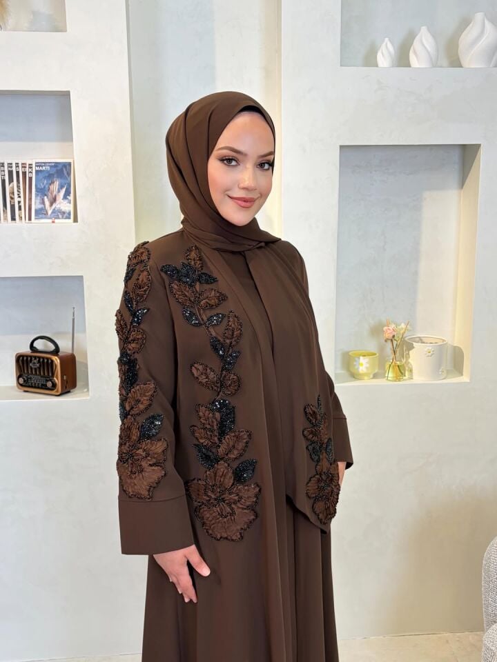 Kuğu Dubai İpek Kumaş İkili Abaya Takımı