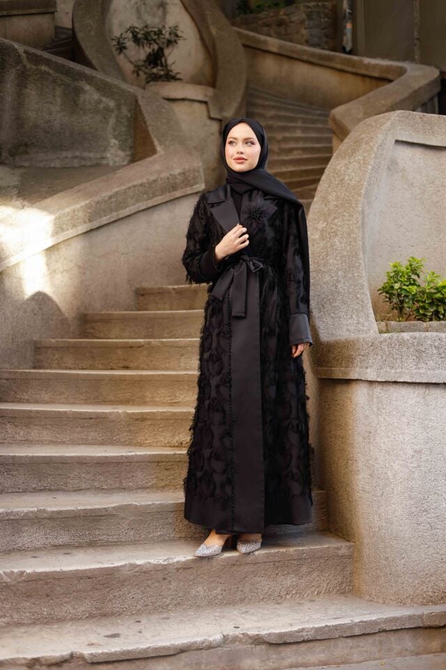 Organze Saçaklı Abaya Takımı