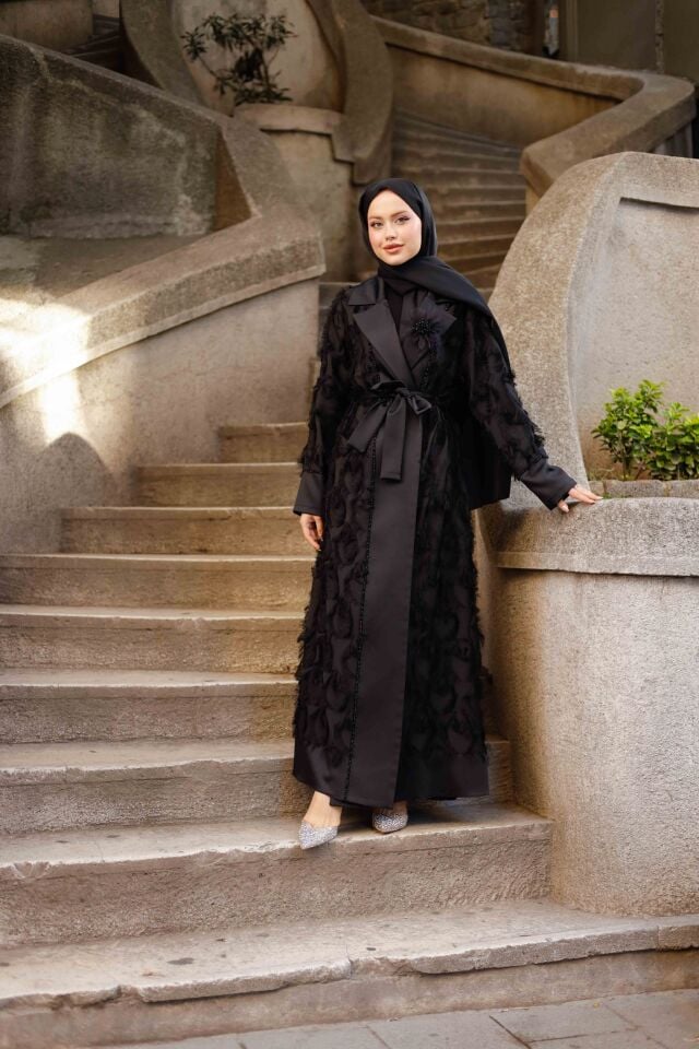 Organze Saçaklı Abaya Takımı