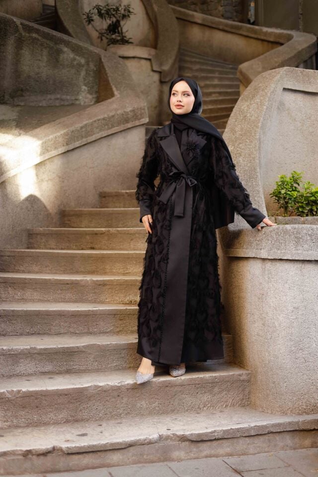 Organze Saçaklı Abaya Takımı