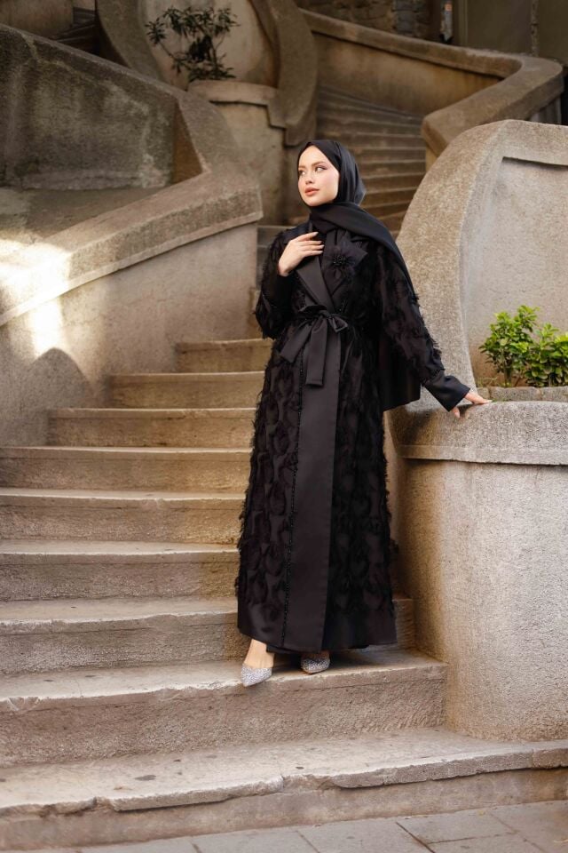 Organze Saçaklı Abaya Takımı