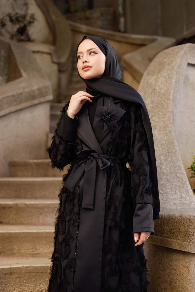 Organze Saçaklı Abaya Takımı