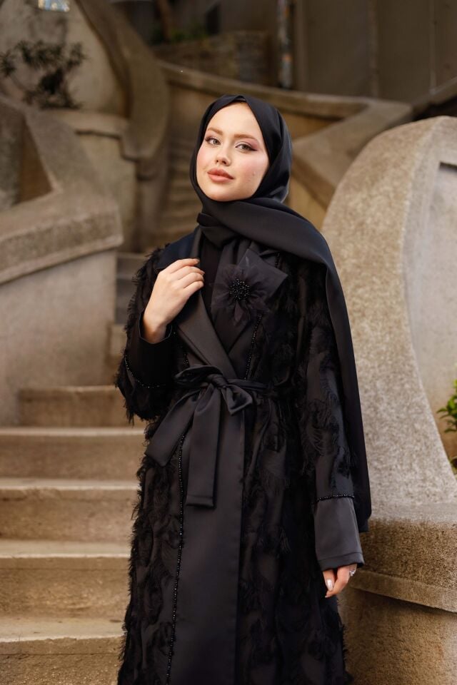 Organze Saçaklı Abaya Takımı