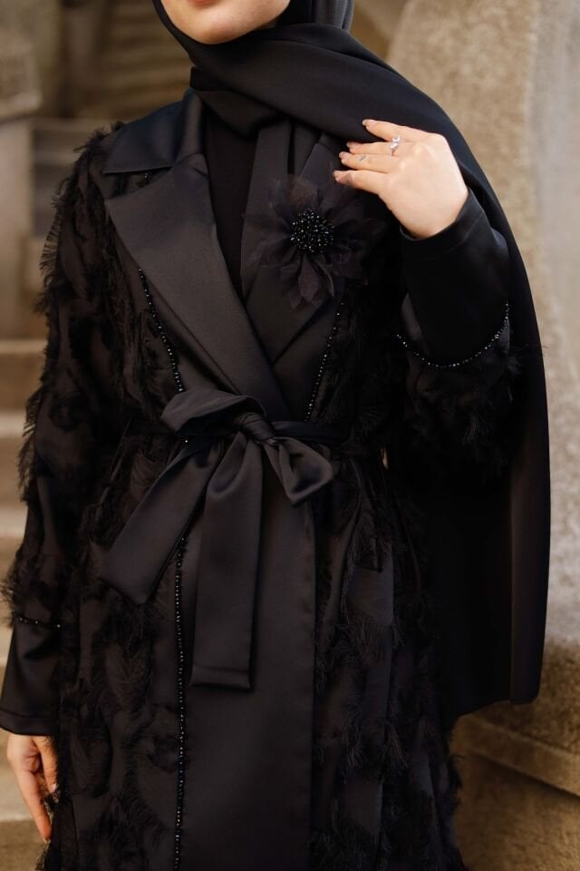 Organze Saçaklı Abaya Takımı